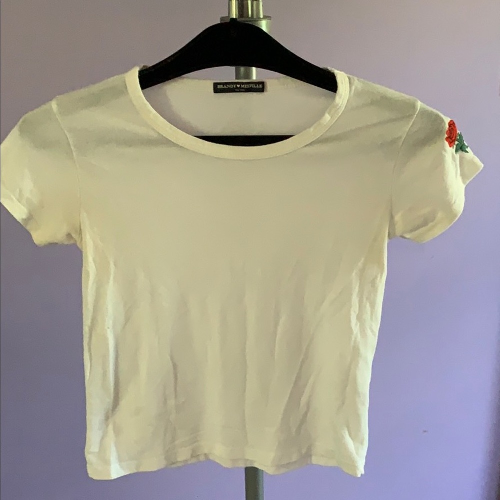 Brandy Melville Short Sleeve with Rose Embroidery